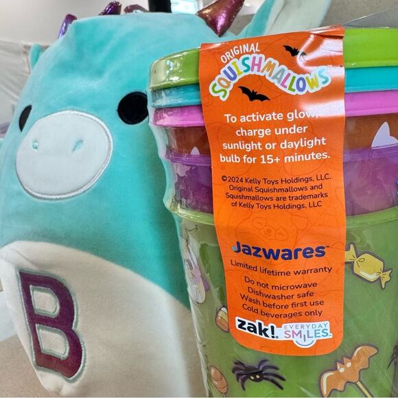 Squishmallows Glow In The Dark 3 Tumbler Set Squishmallow 12” Miles The Dragon - Picture 11 of 12